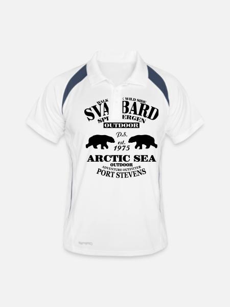Spitsbergen - Svalbard - Spitzbergen - Polarbear - Männer Polo atmungsaktiv - Weiß/Navy - Vorne