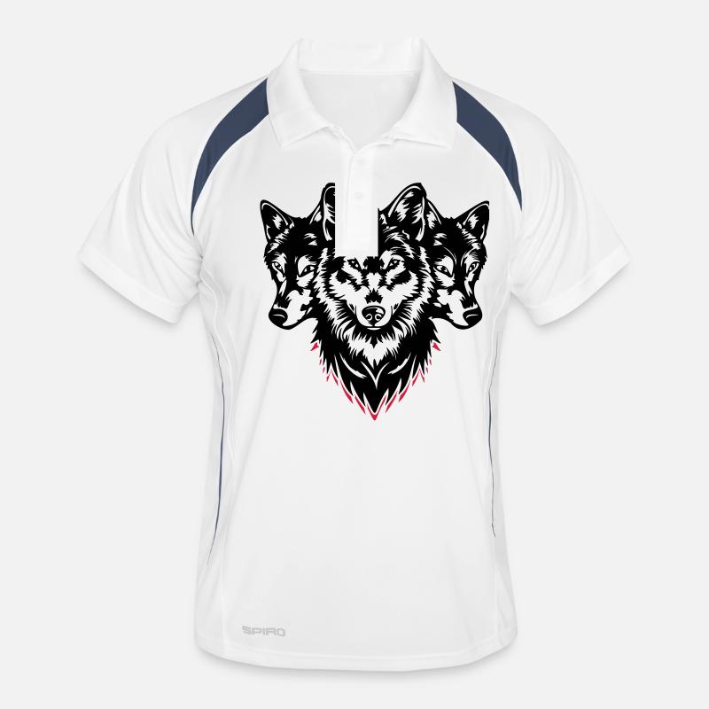 Wolf Kopf Rudel - Männer Polo atmungsaktiv - Weiß/Navy