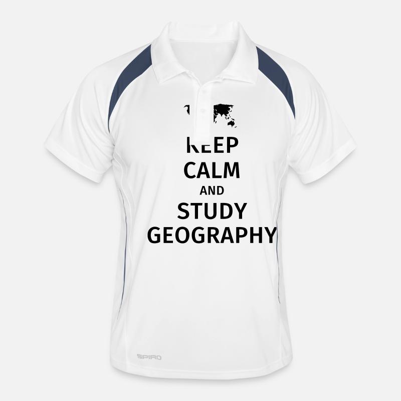 keep calm and study geography - Männer Polo atmungsaktiv - Weiß/Navy
