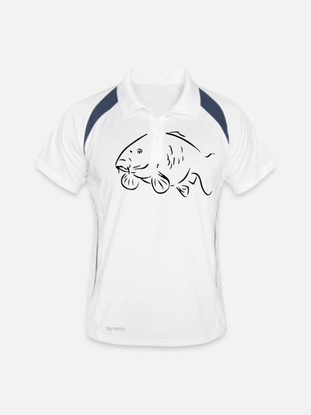 Karpfen - Männer Polo atmungsaktiv - Weiß/Navy - Vorne