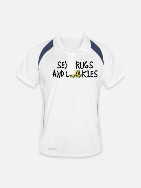 sex_drugs_and_cookies - Männer Polo atmungsaktiv - Weiß/Navy - Vorne