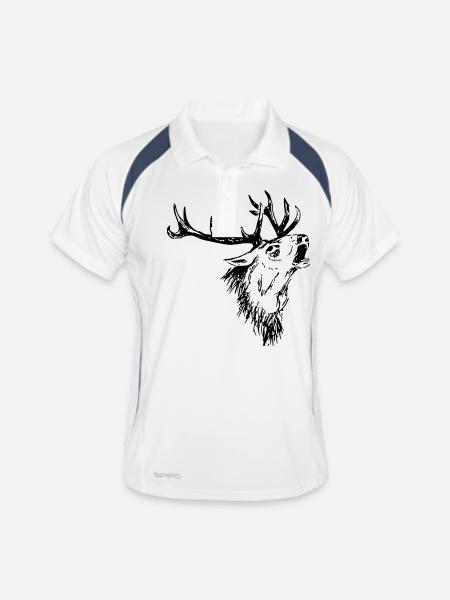 Hirsch - Männer Polo atmungsaktiv - Weiß/Navy - Vorne