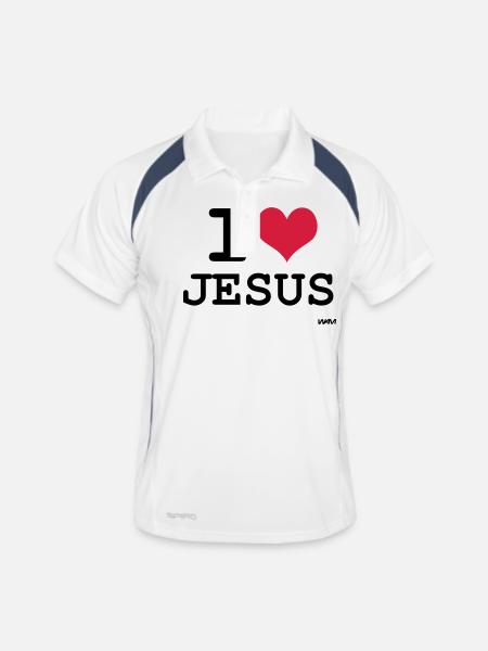 j'aime jésus par wam - Polo respirant Homme - blanc/marine - Devant
