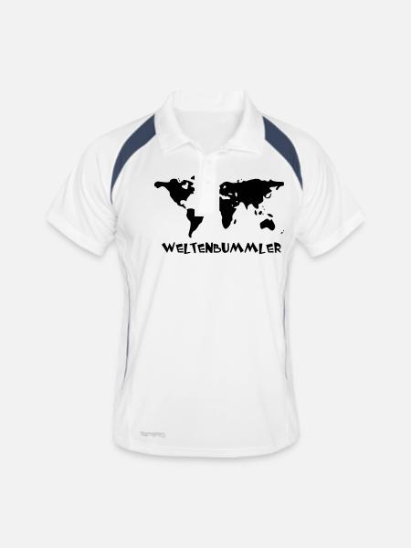 Weltenbummler - Männer Polo atmungsaktiv - Weiß/Navy - Vorne