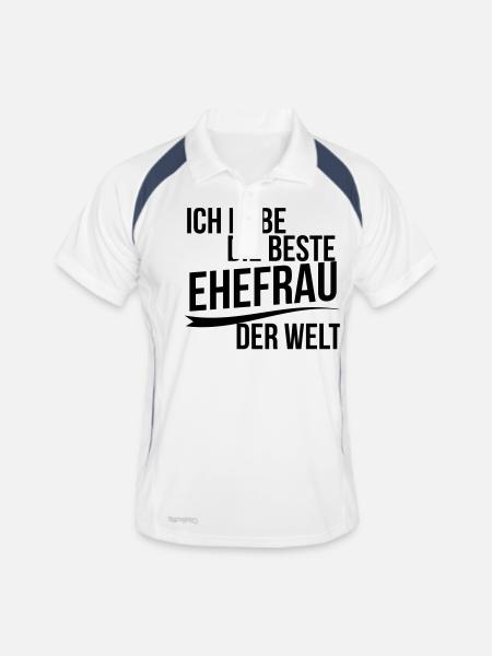Ich habe die beste ehefrau der welt - Männer Polo atmungsaktiv - Weiß/Navy - Vorne