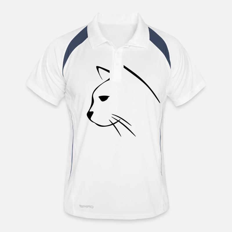 Katzengesicht - Männer Polo atmungsaktiv - Weiß/Navy