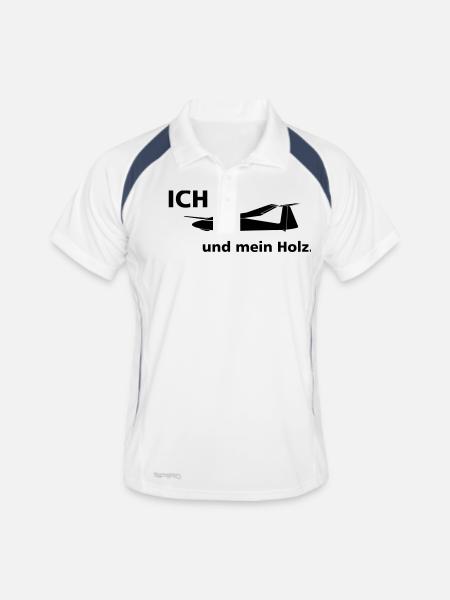 Holz Pirat Segelflugzeug - Männer Polo atmungsaktiv - Weiß/Navy - Vorne