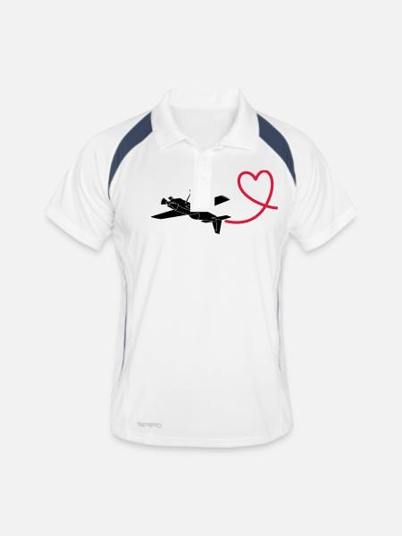 Kunstflugzeug Herz fliegen Pilot Geschenk - Männer Polo atmungsaktiv - Weiß/Navy - Vorne