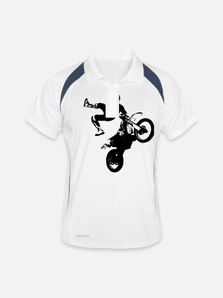Freestyle Motocross - FMX - Männer Polo atmungsaktiv - Weiß/Navy - Vorne