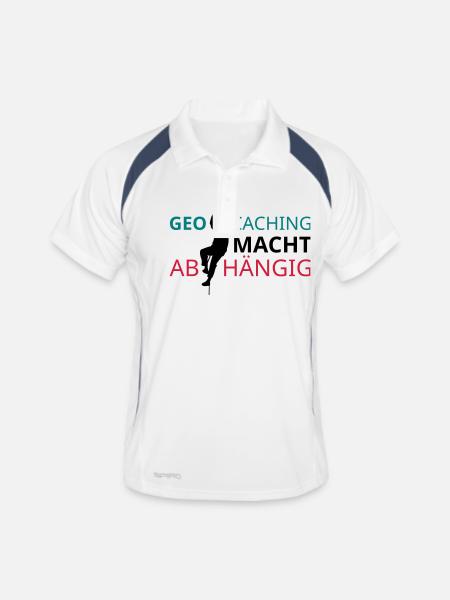 Geocaching macht abhängig - Männer Polo atmungsaktiv - Weiß/Navy - Vorne