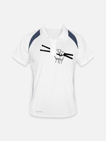 drummer fists - Schlagzeuger Fäuste - Musik - Rock - Männer Polo atmungsaktiv - Weiß/Navy - Vorne
