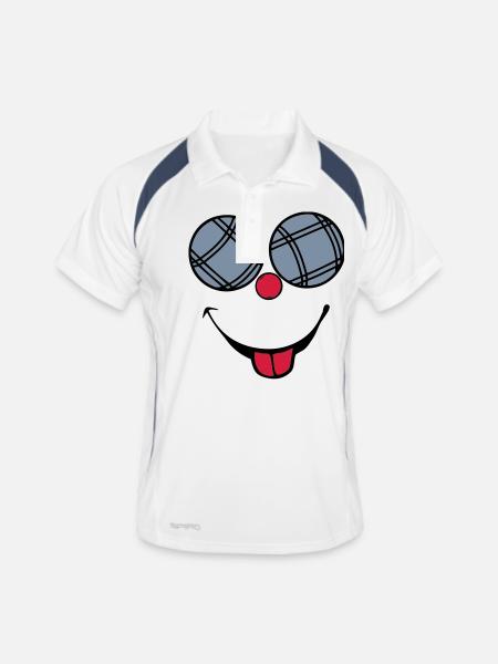 Petanque Ball Smiley-Lächeln tongue2 - Männer Polo atmungsaktiv - Weiß/Navy - Vorne
