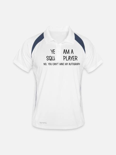 squash player yes no cant have autograph - Men's Polo breathable - white/navy - Front
