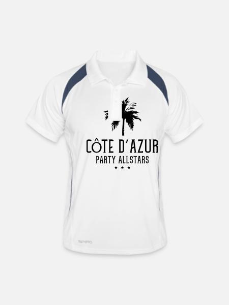 cote d azur party allstars - Männer Polo atmungsaktiv - Weiß/Navy - Vorne