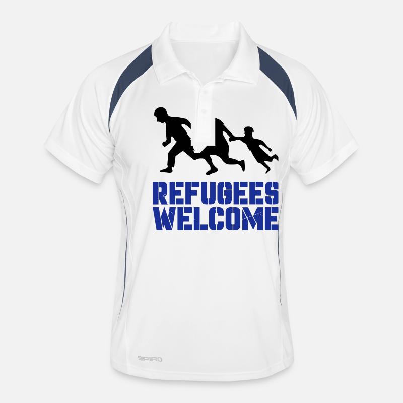 Refugees Welcome - Männer Polo atmungsaktiv - Weiß/Navy
