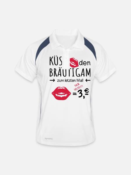 Küss den Bräutigam - lustiges JGA Motiv - Männer Polo atmungsaktiv - Weiß/Navy - Vorne