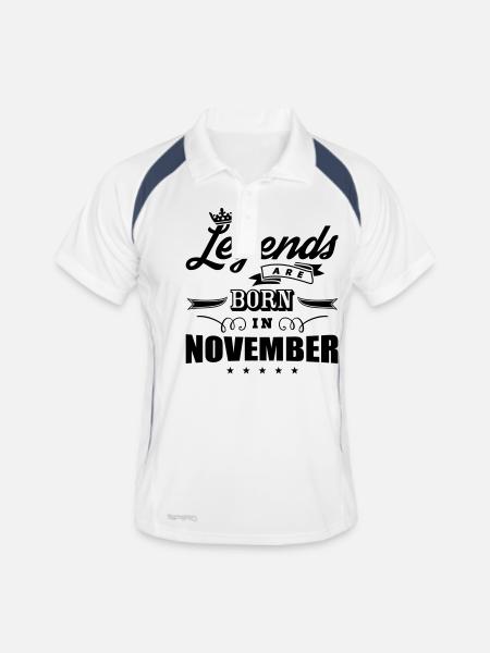 legends are born in november - Männer Polo atmungsaktiv - Weiß/Navy - Vorne