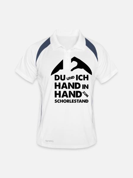 Hand in Hand zum Schorlestand / Gruppenshirt - Männer Polo atmungsaktiv - Weiß/Navy - Vorne