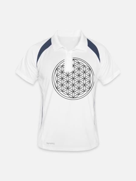 Blume des Lebens 01 ★ SpiritSpread - Männer Polo atmungsaktiv - Weiß/Navy - Vorne
