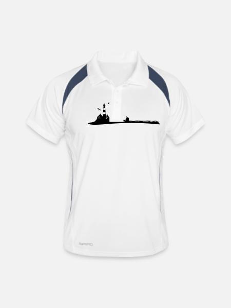 Landschaft - Leuchtturm - Männer Polo atmungsaktiv - Weiß/Navy - Vorne