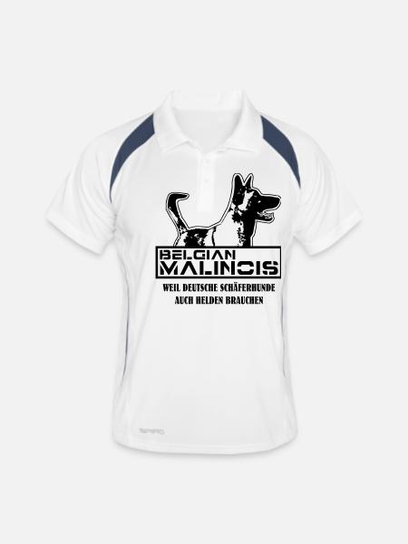 Malinois Helden - Männer Polo atmungsaktiv - Weiß/Navy - Vorne