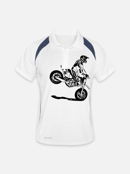 Supermoto - Männer Polo atmungsaktiv - Weiß/Navy - Vorne
