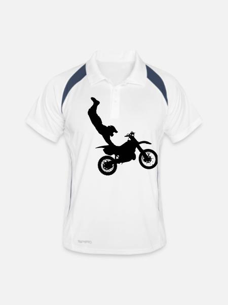 moto - Polo respirant Homme - blanc/marine - Devant