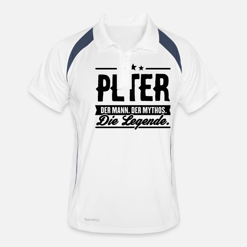 Mann Mythos Legende Peter - Männer Polo atmungsaktiv - Weiß/Navy