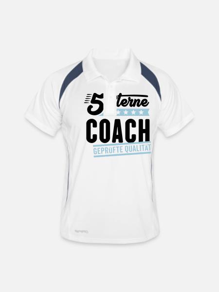 5Sterne Coach - Männer Polo atmungsaktiv - Weiß/Navy - Vorne
