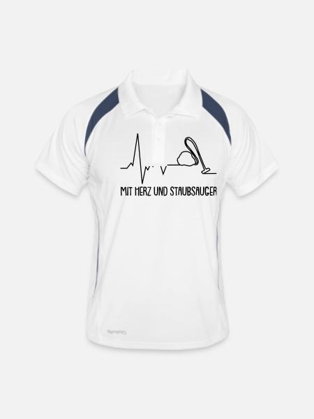 mit herz und staubsauger - Männer Polo atmungsaktiv - Weiß/Navy - Vorne