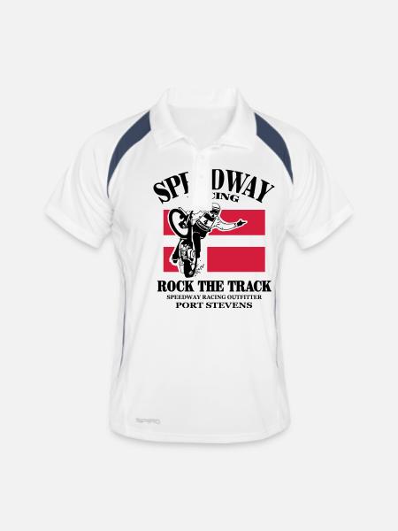 speedway - Denmark - Männer Polo atmungsaktiv - Weiß/Navy - Vorne