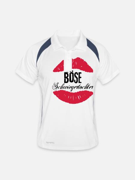 Böse Schwiegertochter - Männer Polo atmungsaktiv - Weiß/Navy - Vorne