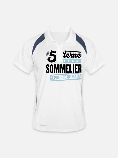 5Sterne Sommelier - Männer Polo atmungsaktiv - Weiß/Navy - Vorne