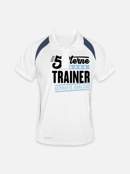 5Sterne Trainer - Männer Polo atmungsaktiv - Weiß/Navy - Vorne