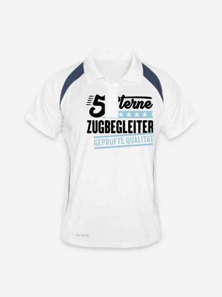 5Sterne Zugbegleiter - Männer Polo atmungsaktiv - Weiß/Navy - Vorne