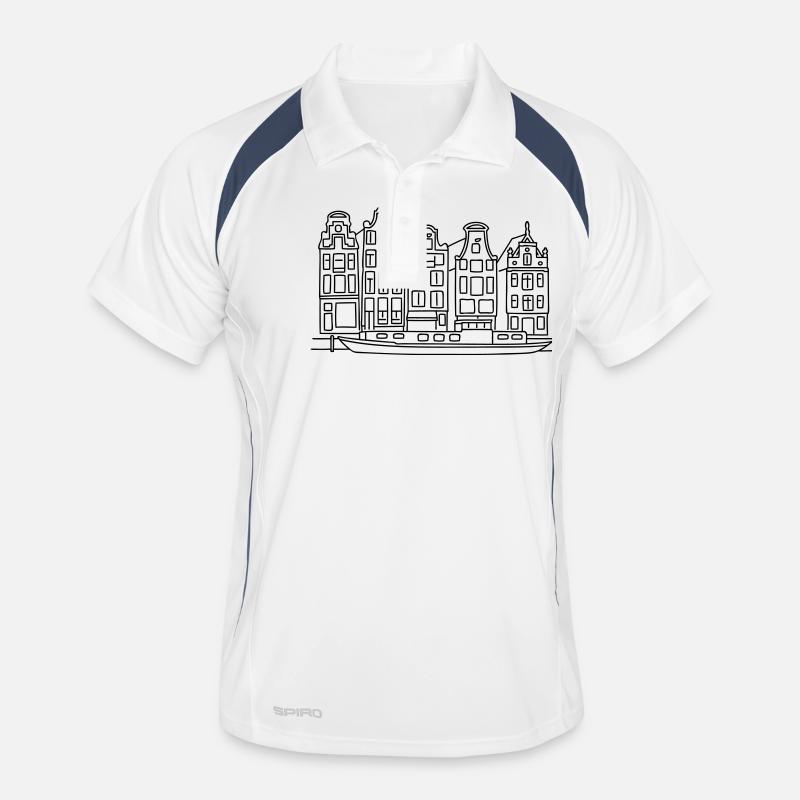Amsterdam Grachtenhäuser - Männer Polo atmungsaktiv - Weiß/Navy
