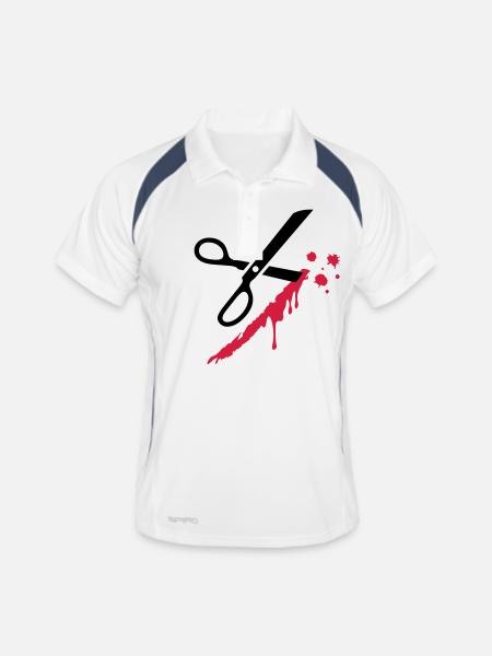 schere - Männer Polo atmungsaktiv - Weiß/Navy - Vorne