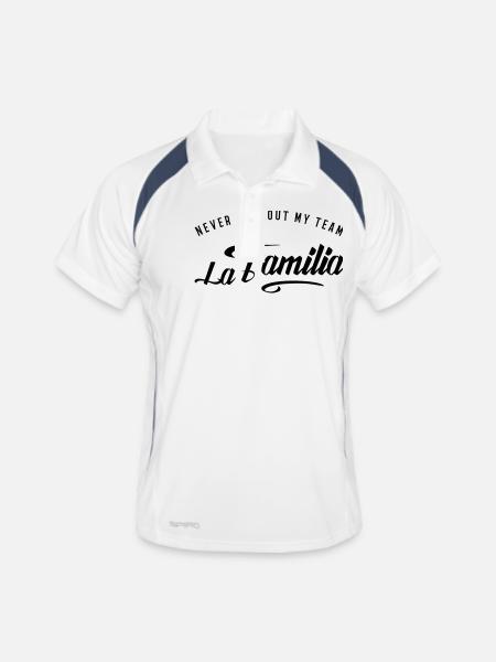 never without my familia - Männer Polo atmungsaktiv - Weiß/Navy - Vorne