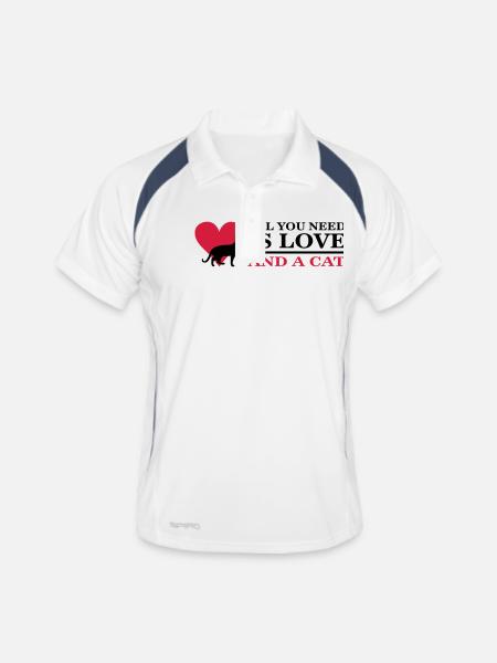All you need is love and a cat - Männer Polo atmungsaktiv - Weiß/Navy - Vorne