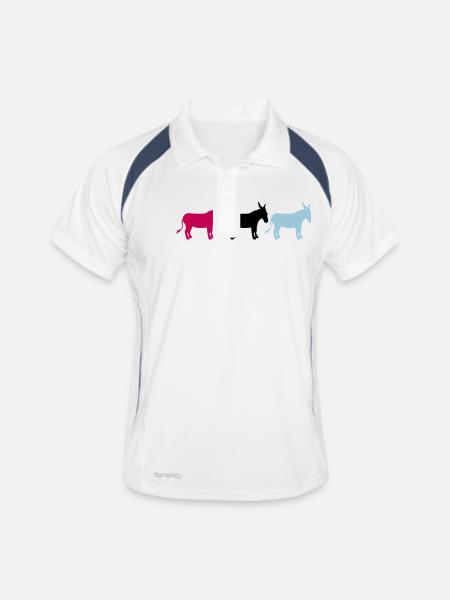 3 amis équipage partie rangée âne cheval poney petit p - Polo respirant Homme - blanc/marine - Devant
