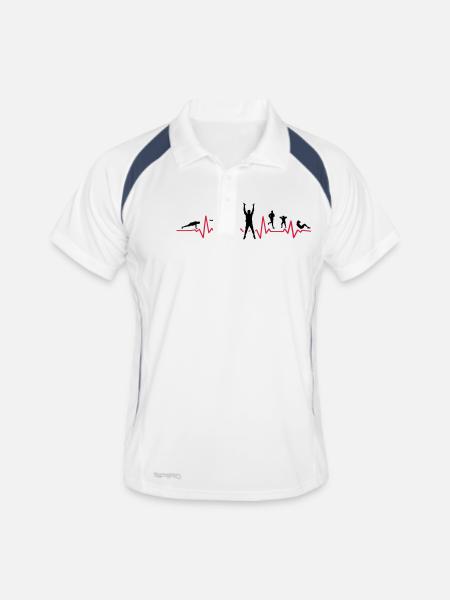 Sport - Gruppe Fitness Puls - Männer Polo atmungsaktiv - Weiß/Navy - Vorne