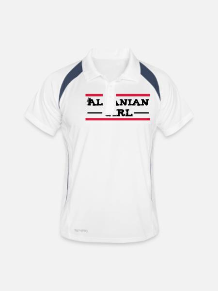 albanian_girl_with_eagle - Männer Polo atmungsaktiv - Weiß/Navy - Vorne