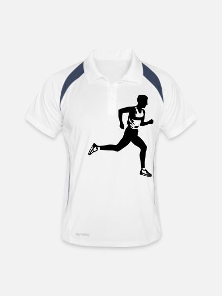 Marathon - Jogging - Laufen - Männer Polo atmungsaktiv - Weiß/Navy - Vorne