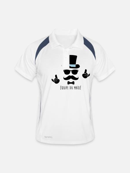 équipe marié - Polo respirant Homme - blanc/marine - Devant
