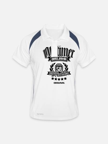 Oldtimer Baujahr 1958 - Männer Polo atmungsaktiv - Weiß/Navy - Vorne