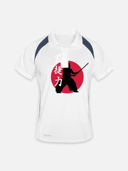 samurai_strength_victory_sword_3c - Männer Polo atmungsaktiv - Weiß/Navy - Vorne