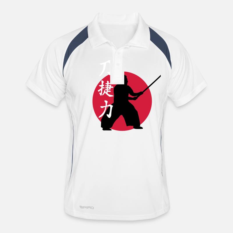 samurai_strength_victory_sword_3c - Männer Polo atmungsaktiv - Weiß/Navy