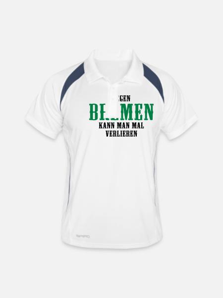 Gegen Bremen kann man mal verlieren - Männer Polo atmungsaktiv - Weiß/Navy - Vorne