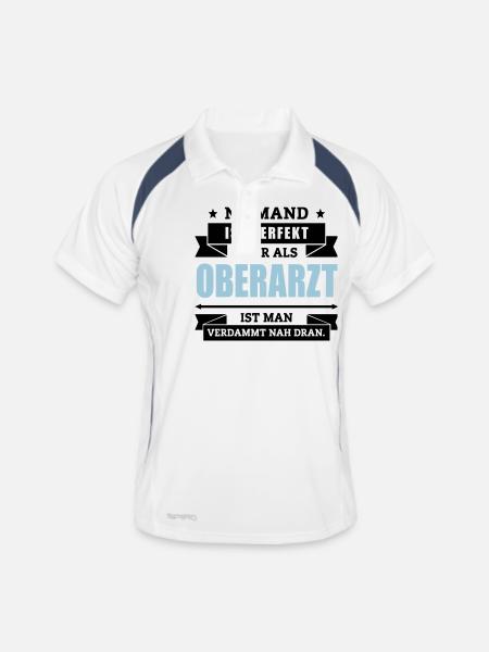 Funshirt Oberarzt - Männer Polo atmungsaktiv - Weiß/Navy - Vorne