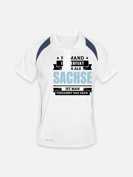 Funshirt Sachse - Männer Polo atmungsaktiv - Weiß/Navy - Vorne